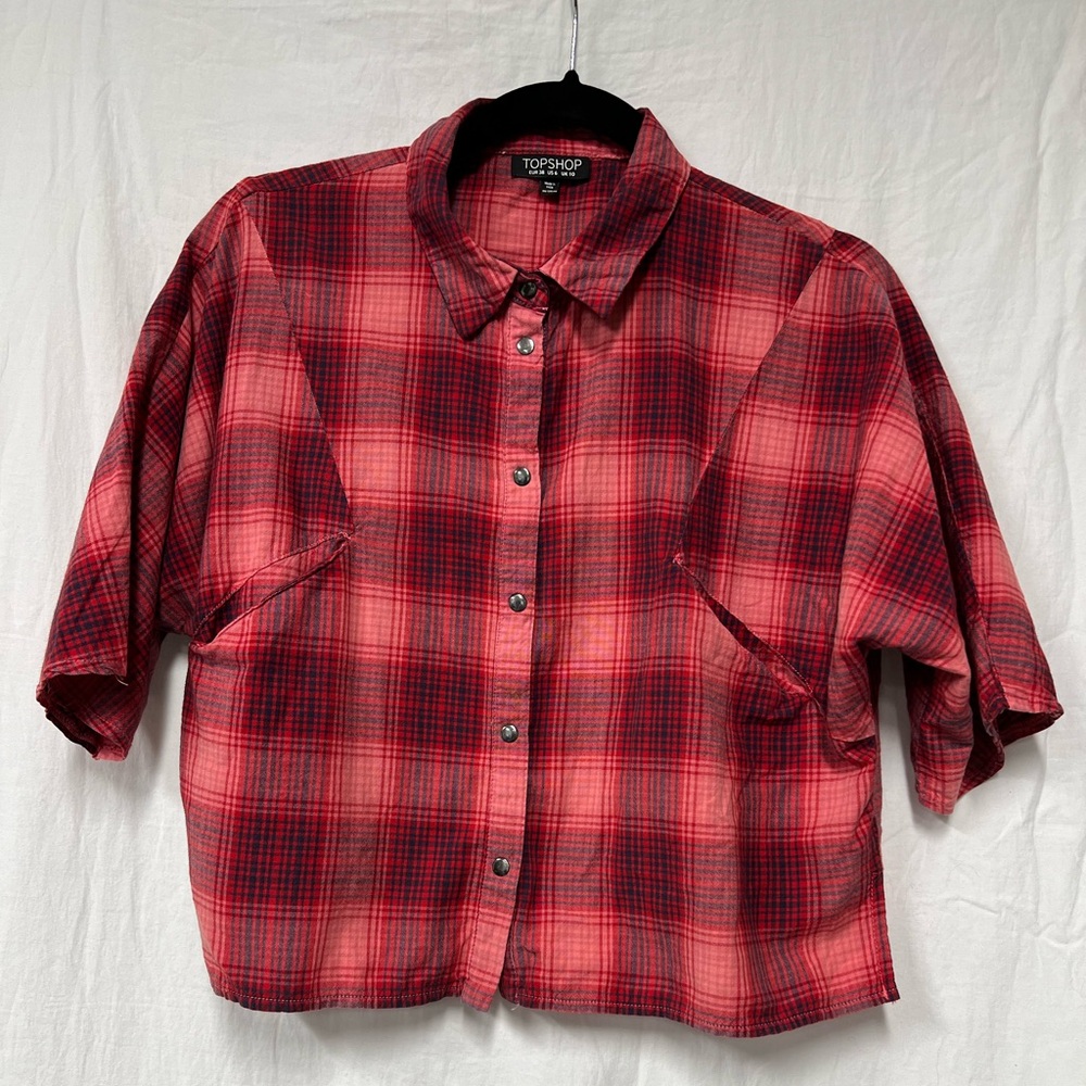 Topshot red plaid crop cotton button shirt size 6